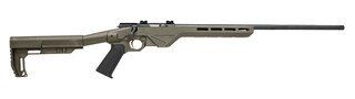Howa bolt action 17 HMR rifle with OD Green chassis stock.